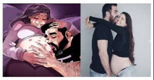 Artista conmueve al mundo con ilustraciones de su relación con su esposa embarazada
